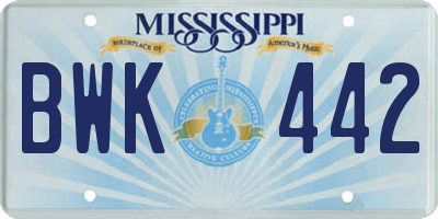 MS license plate BWK442
