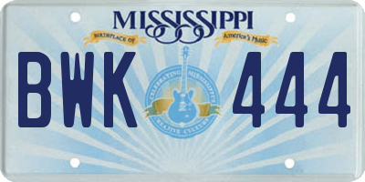 MS license plate BWK444
