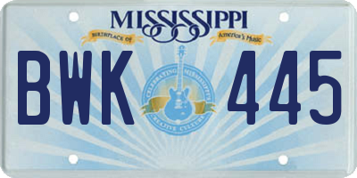 MS license plate BWK445