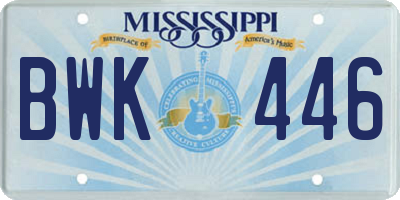 MS license plate BWK446