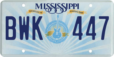 MS license plate BWK447