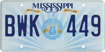 MS license plate BWK449