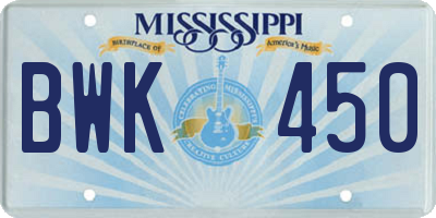 MS license plate BWK450