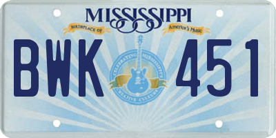 MS license plate BWK451