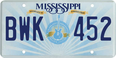 MS license plate BWK452