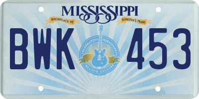MS license plate BWK453