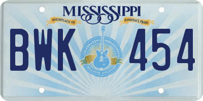 MS license plate BWK454