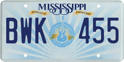 MS license plate BWK455