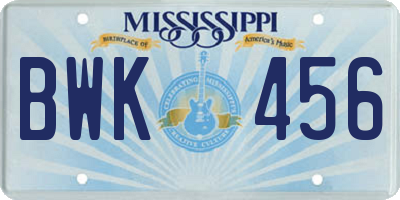 MS license plate BWK456