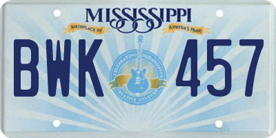 MS license plate BWK457