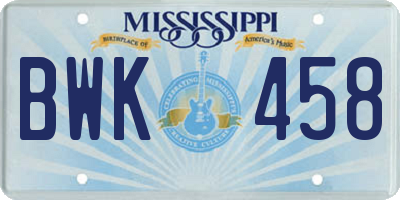 MS license plate BWK458