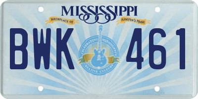 MS license plate BWK461