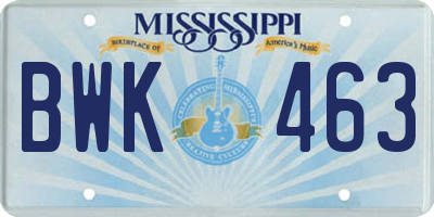 MS license plate BWK463