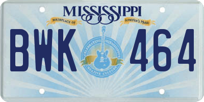 MS license plate BWK464