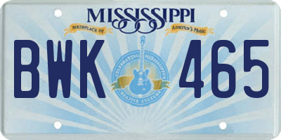 MS license plate BWK465
