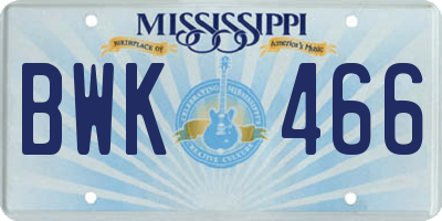 MS license plate BWK466