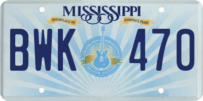 MS license plate BWK470