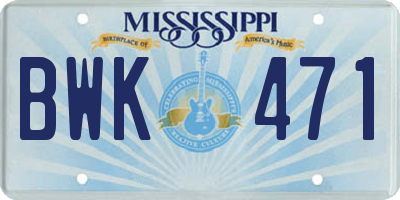 MS license plate BWK471