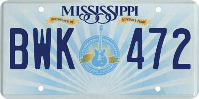 MS license plate BWK472