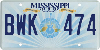 MS license plate BWK474