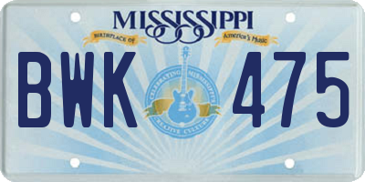 MS license plate BWK475