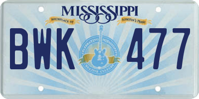 MS license plate BWK477