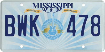 MS license plate BWK478