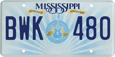 MS license plate BWK480