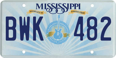 MS license plate BWK482