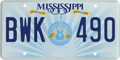 MS license plate BWK490