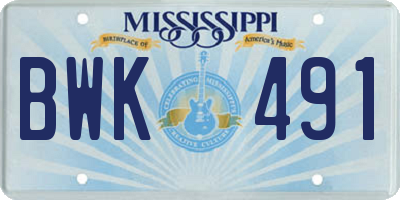 MS license plate BWK491