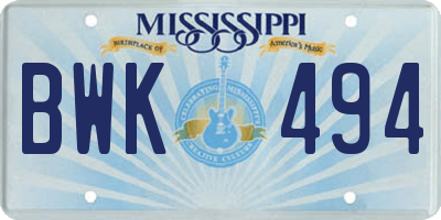 MS license plate BWK494