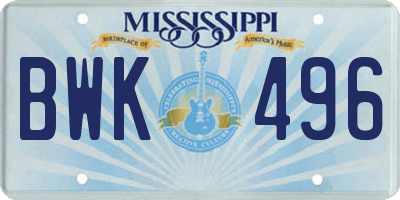 MS license plate BWK496