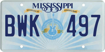 MS license plate BWK497