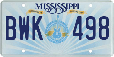 MS license plate BWK498