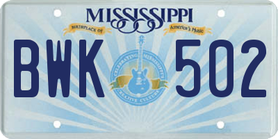 MS license plate BWK502