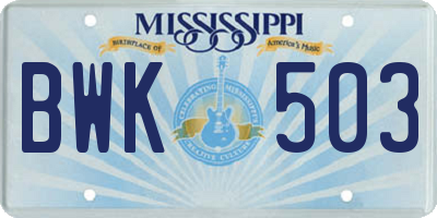 MS license plate BWK503