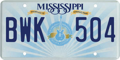 MS license plate BWK504