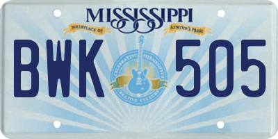 MS license plate BWK505