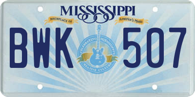 MS license plate BWK507