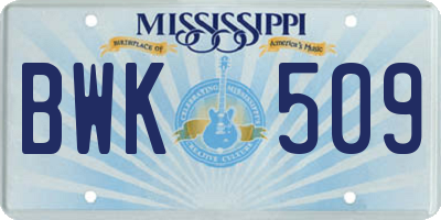 MS license plate BWK509