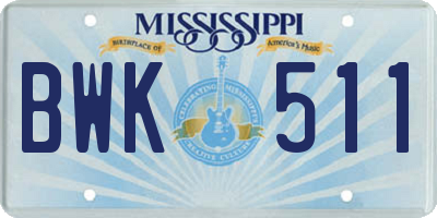 MS license plate BWK511