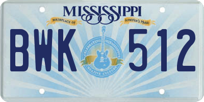 MS license plate BWK512
