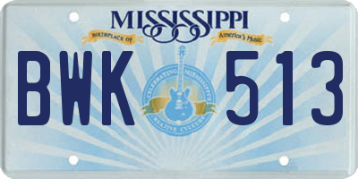 MS license plate BWK513