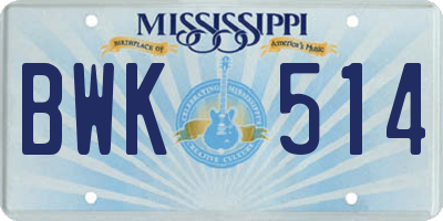 MS license plate BWK514