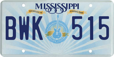 MS license plate BWK515