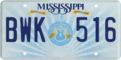 MS license plate BWK516