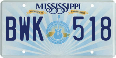 MS license plate BWK518