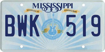 MS license plate BWK519