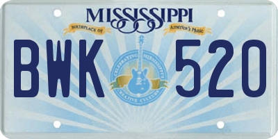 MS license plate BWK520